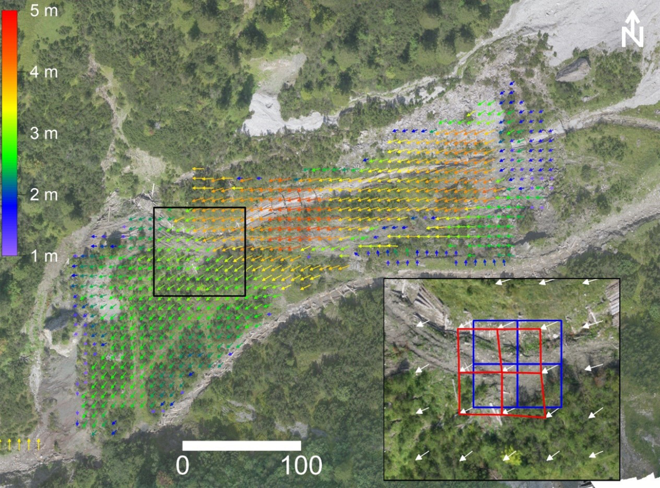 Figure of displacement field derived for a landslide case history